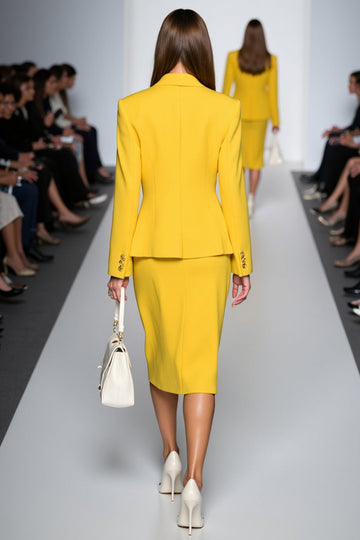 Yellow Two-piece Bodycon Work Dress with Long Sleeves